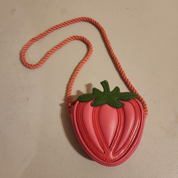 Zara Other - Zara Girls Cute Pink Strawberry Embroidered Crossbody purse Rope Strap Small Bag